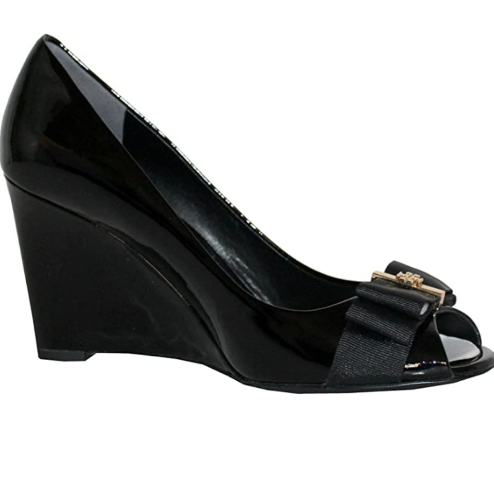 Tory Burch Turdy Patent Black Wedge